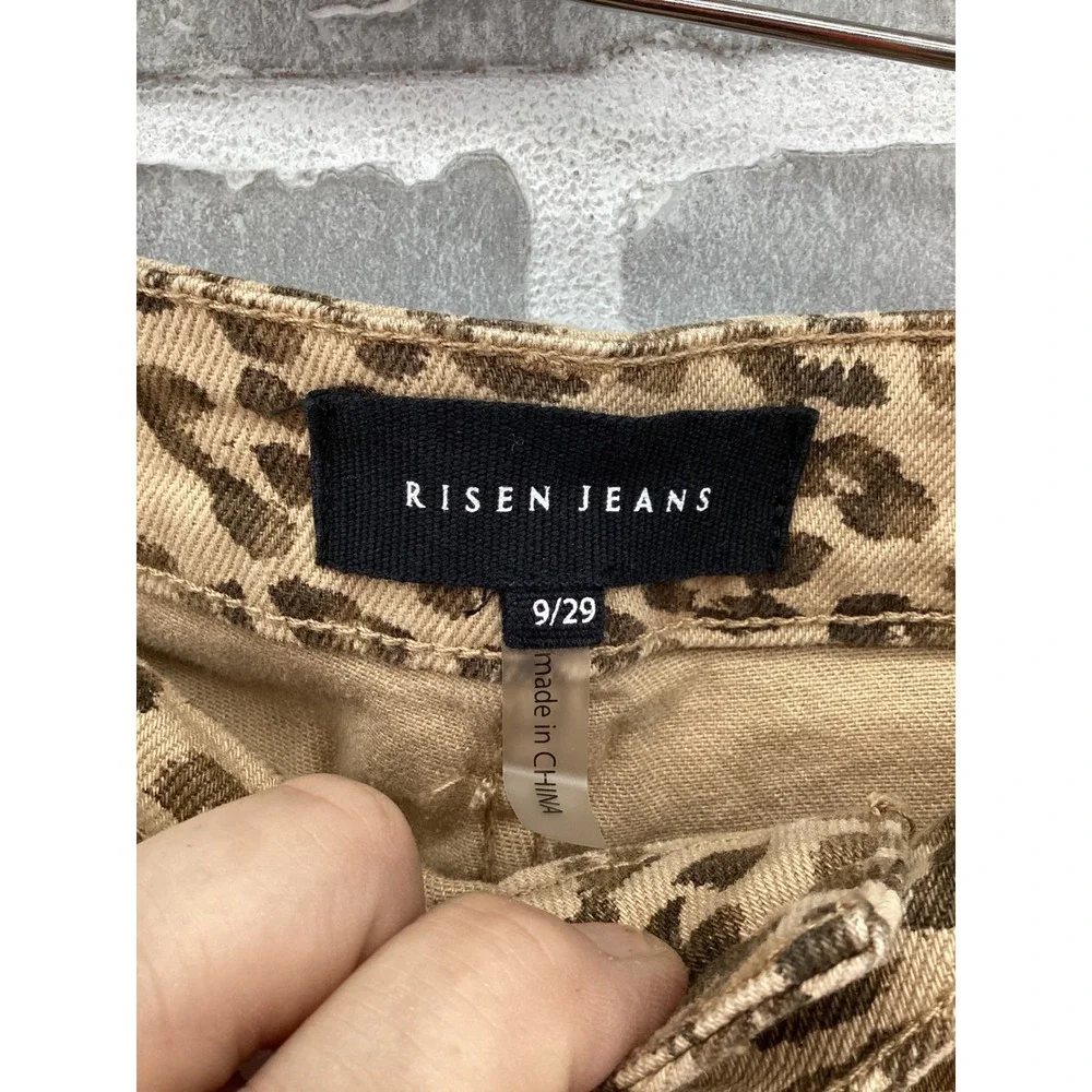 Risen Slouchy Cropped Leopard Barrel Jeans Size 9/29 Tan Brown PGC21146
